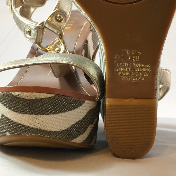Ralph Lauren Disha Zebra Print Wedge Gold Sandal - Picture 7 of 8